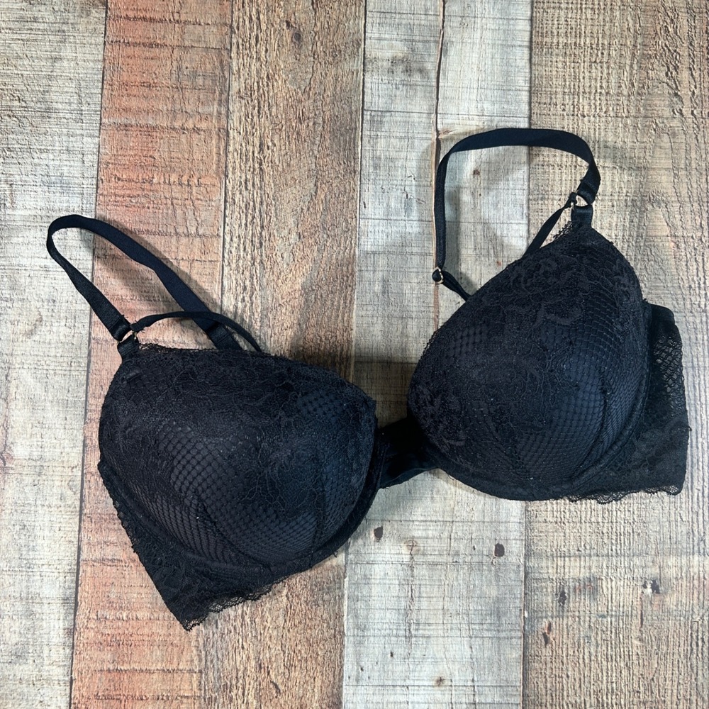 Victoria's Secret Black Lace Mesh Very Sexy Push-Up Underwire Bra 36D